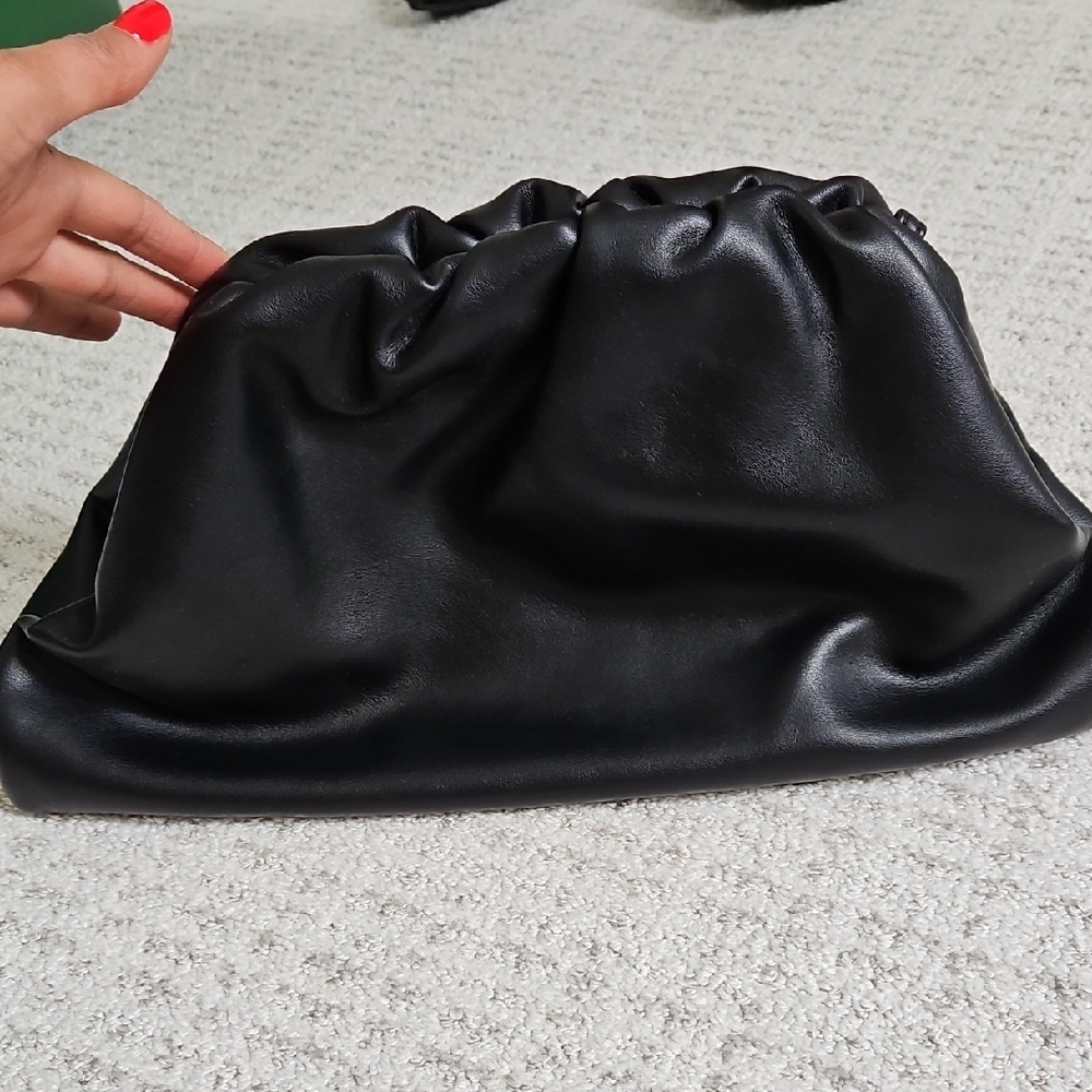 Black Gathered Leather Clutch with Cloud-Like Design. NEVER USED